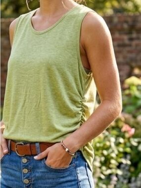 Green Sleeveless Women's Top With Side Ruching 2XL.